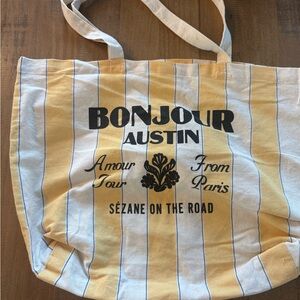 Sezane Yellow and White Striped Tote Bag Bonjour Austin limited edition